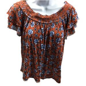 American Rag Top Floral Off the Shoulder Casual Blouse Women's M Keyhole Back